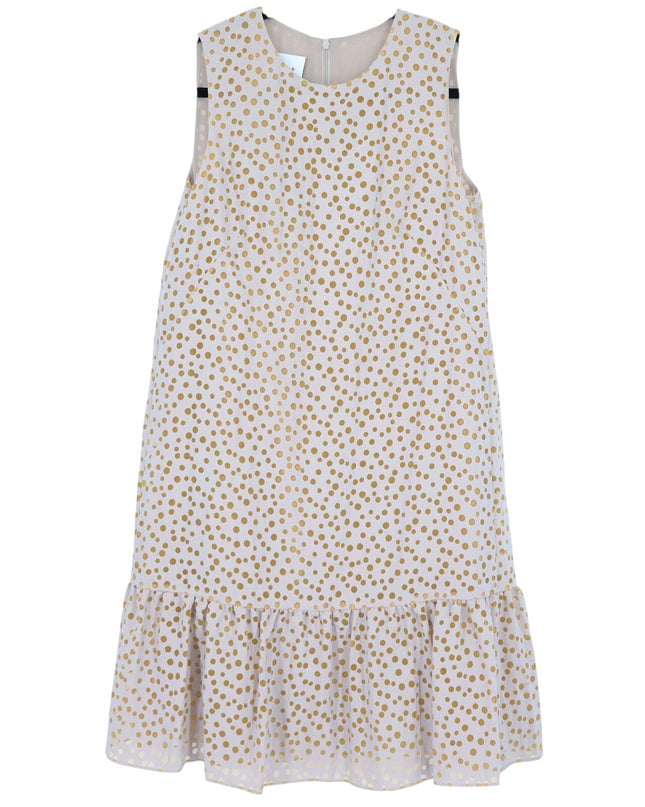 AKRIS PUNTO Sleeveless Polka Dot Flounce Dress Tan Gold Knee Length Women's 6