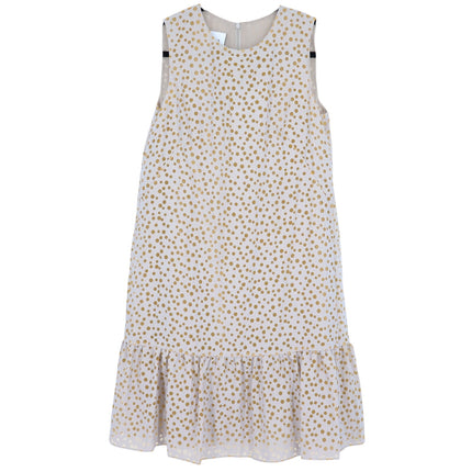AKRIS PUNTO Sleeveless Polka Dot Flounce Dress Tan Gold Knee Length Women's 6