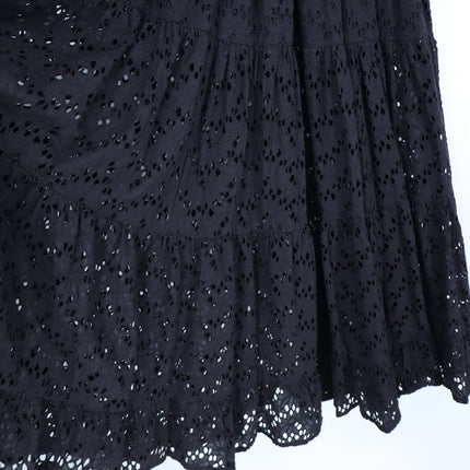 Mille Floral Eyelet Maxi Dress Black NWT Cotton Tasseled Tie Strap Women's XXS