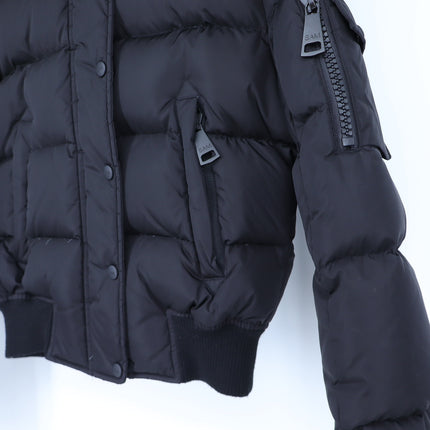 SAM. Skylar Bomber Jacket Matte Black Down Puffer Raccoon Trim Women's S