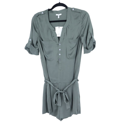 Joie Silk Romper Fatigue Green NWT Belted Half Button Tab Sleeve Women's XS