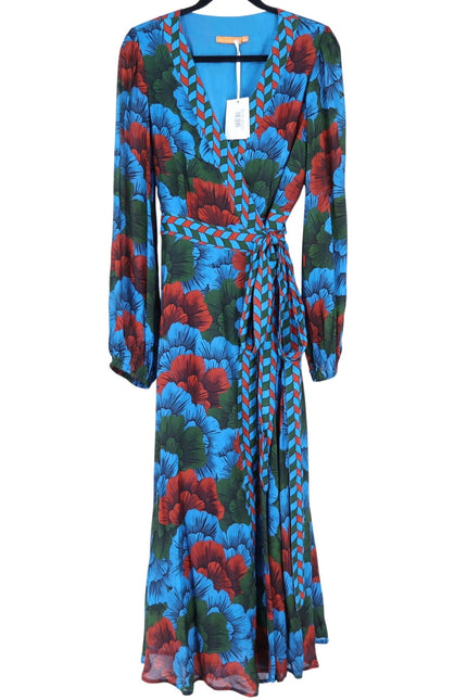 OLIPHANT Madrid Blue Wrap Dress NWT Floral Maxi Long Sleeve Women's M