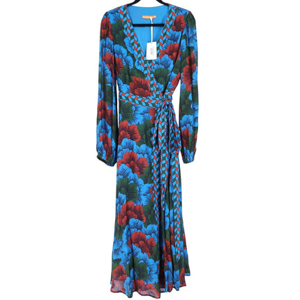 OLIPHANT Madrid Blue Wrap Dress NWT Floral Maxi Long Sleeve Women's M