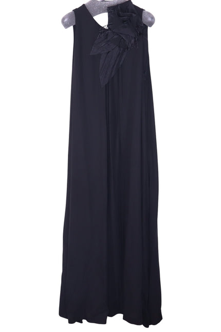 FABIANA FILIPPI Feather Embellished Lagenlook Maxi Dress Black Lined Women's XL
