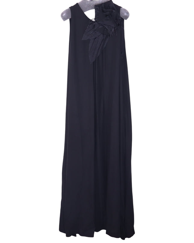 FABIANA FILIPPI Feather Embellished Maxi Dress Black Lined Lagenlook Women's XL