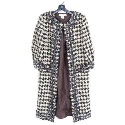 Oscar De La Renta VTG Houndstooth Longline Overcoat Brown and Cream Women's 6