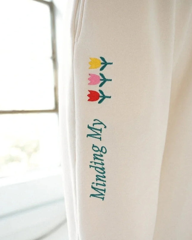 YLLW The Label Minding My Own Business Sweatpants Ivory NWT Pull On Women's XL
