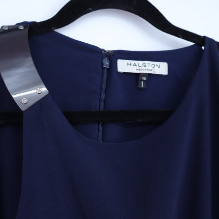 HALSTON HERITAGE Asymmetrical Gown Navy Blue Metal One Sleeve Women's 10