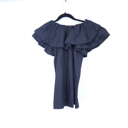 Mille Beja Ruffle Top Black Cotton Flutter Sleeve Blouse Women's XXS