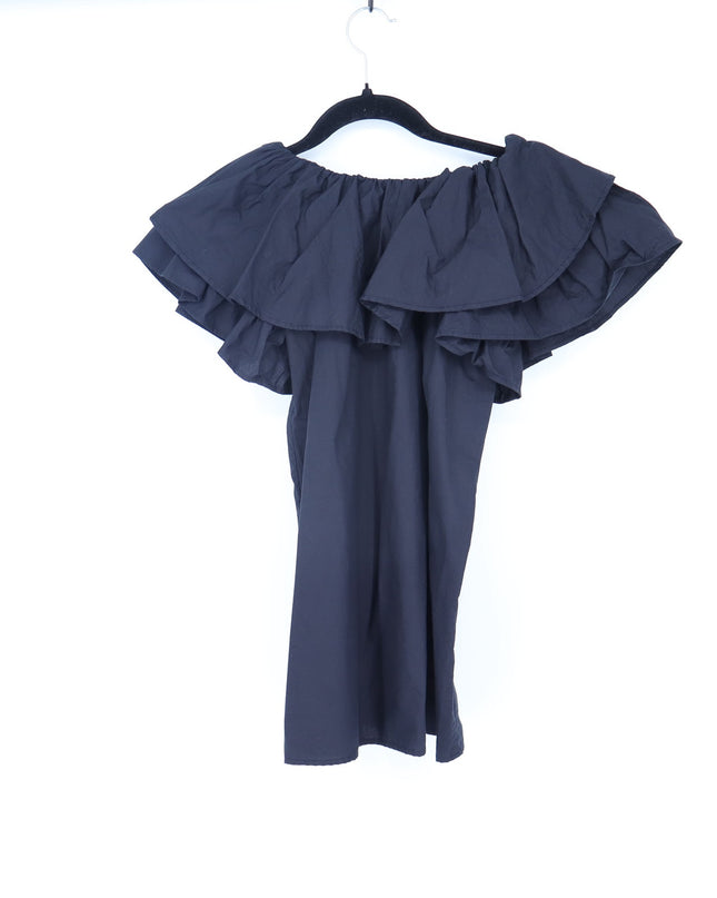 Mille Beja Ruffle Top Black Cotton Flutter Sleeve Blouse Women's XXS