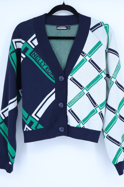 J. LINDEBERG Nelly Korda Knit Jacquard Cardigan Sweater Green Women's XS