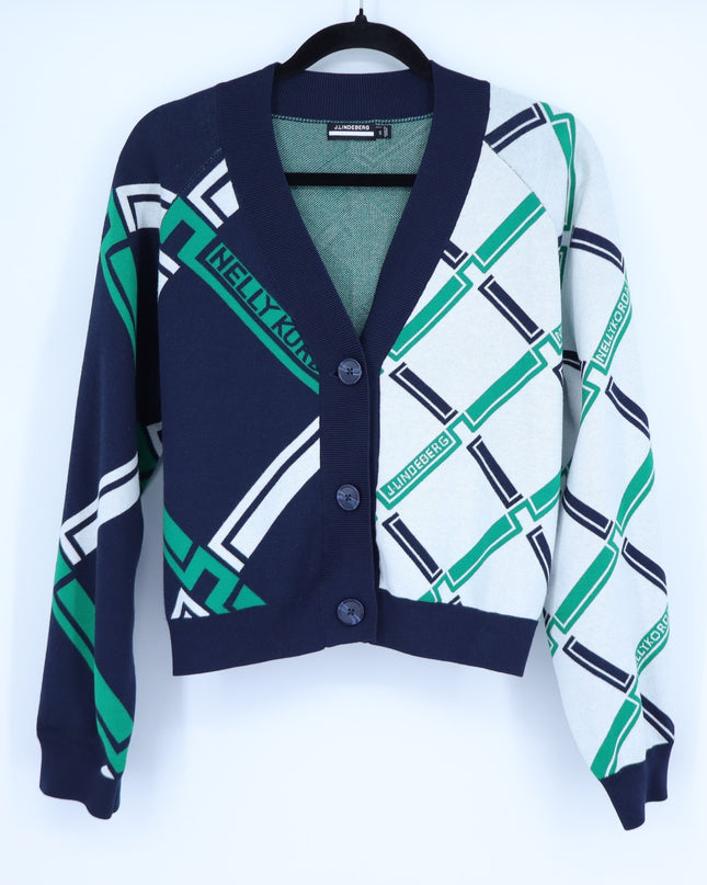 J. LINDEBERG Nelly Korda Knit Jacquard Cardigan Sweater Green Women's XS
