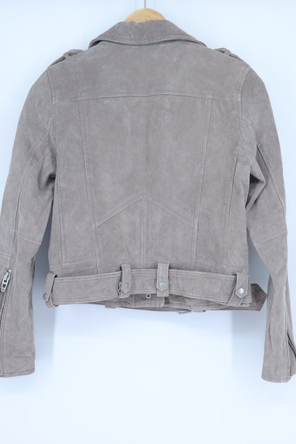 BLANKNYC Cropped Suede Moto Jacket Sand Stoner Full Zip Long Sleeve Women' S