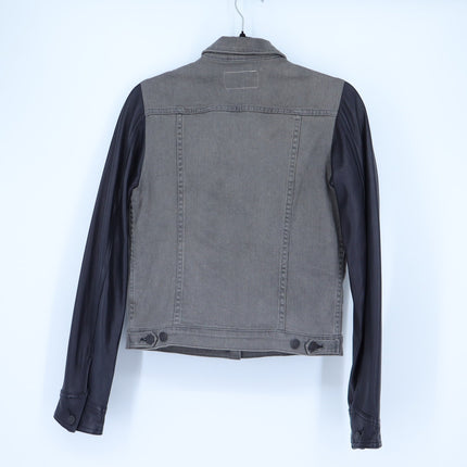 Rag & Bone Jean Jacket Iron Gray Black Leather Sleeves Denim Button Up Women's S