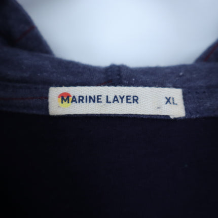 Marine Layer Double Knit Stripe Hoodie Blue Red Pullover Sweatshirt Men's XL