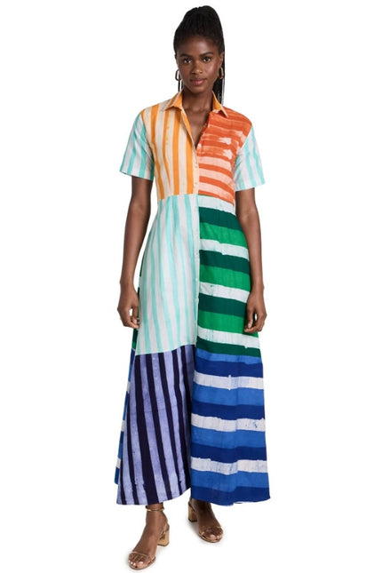 STUDIO 189 Hand Batik Mixed Print Cotton Shirt Dress Multicolor Women's XS