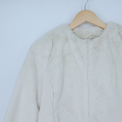 Express Faux Fur Jacket Ivory NWT Long Sleeve Collarless Women's XS