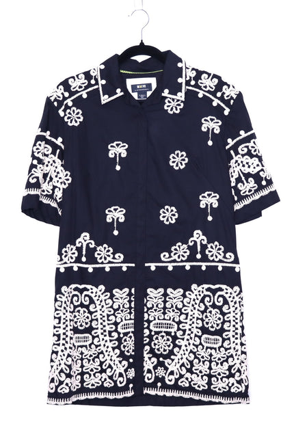 MAEVE Short Sleeve Collared Mini Shirt Dress Black Embroidered Casual Women's XS