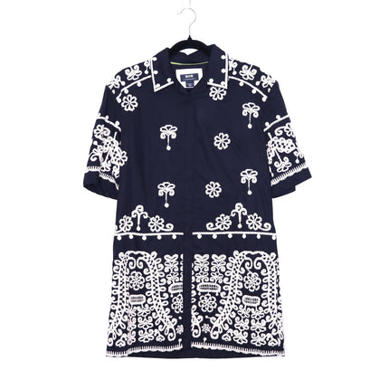 MAEVE Short Sleeve Collared Mini Shirt Dress Black Embroidered Casual Women's XS