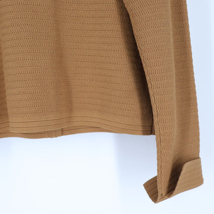 ST. JOHN Racking Stitch Knit Cardigan Tan Front Pockets Button Up Women's L
