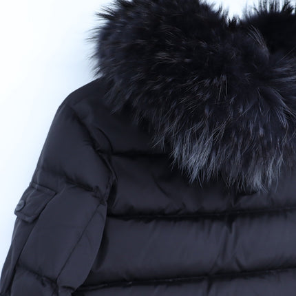 SAM. Skylar Bomber Jacket Matte Black Down Puffer Raccoon Trim Women's S