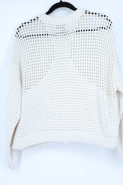 SWEATY BETTY Tides High Open Weave Sweater Lily White Drawstring Hip Women's 12