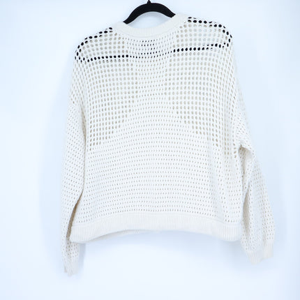 SWEATY BETTY Tides High Open Weave Sweater Lily White Drawstring Hip Women's 12