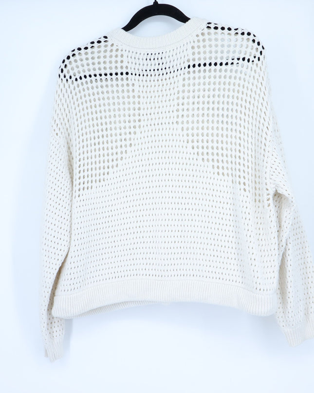 SWEATY BETTY Tides High Open Weave Sweater Lily White Drawstring Hip Women's 12