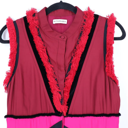 ALTUZARRA Geometric Fringe Zipper Mini Dress Pink Art To Wear Women's 42/US 10