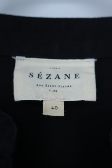 SEZANE Blandina Dress Black and Floral Ecru Embroidery Women's 40/US 8