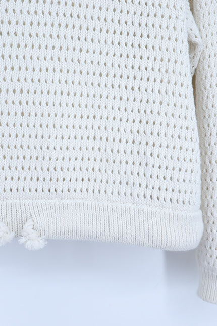 SWEATY BETTY Tides High Open Weave Sweater Lily White Drawstring Hip Women's 12