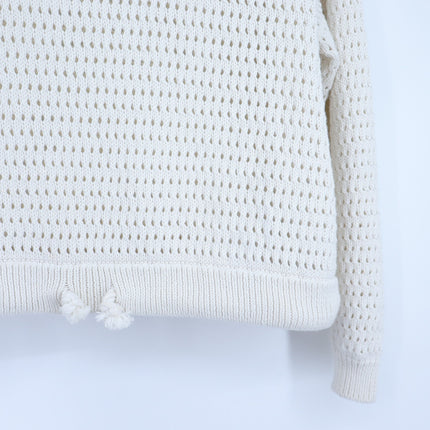 SWEATY BETTY Tides High Open Weave Sweater Lily White Drawstring Hip Women's 12