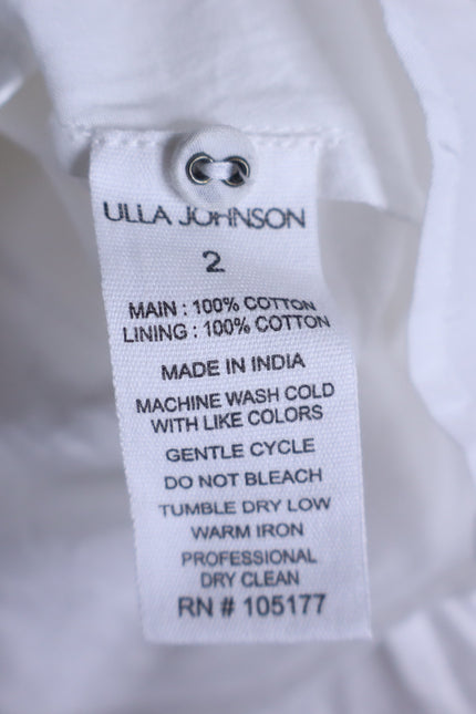 ULLA JOHNSON NWT Jessa Mini Dress Pristine White Pleated Cotton Poplin Women's 2