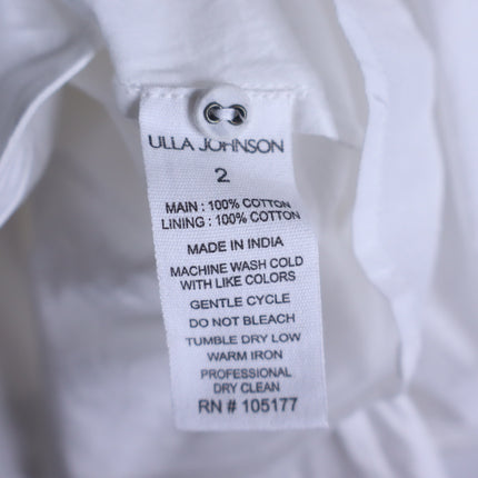 ULLA JOHNSON Jessa Mini Dress NWT Pristine White Pleated Cotton Poplin Women's 2