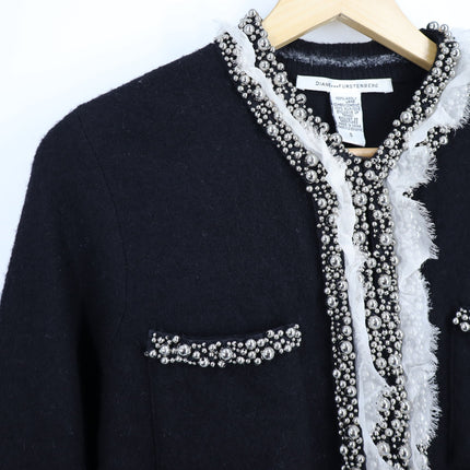 Diane Von Furstenberg Lexi Jacket Beaded Wool and Silk Quiet Luxury Women's S