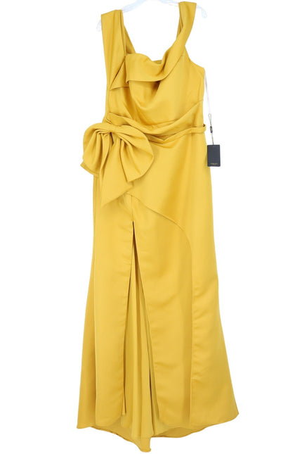TERANI COUTURE Matte Satin Long Column Dress NWT Gold Harvest Women's 14