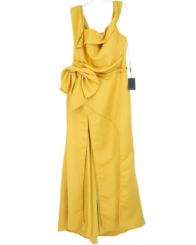 TERANI COUTURE Matte Satin Long Column Dress NWT Gold Harvest Women's 14
