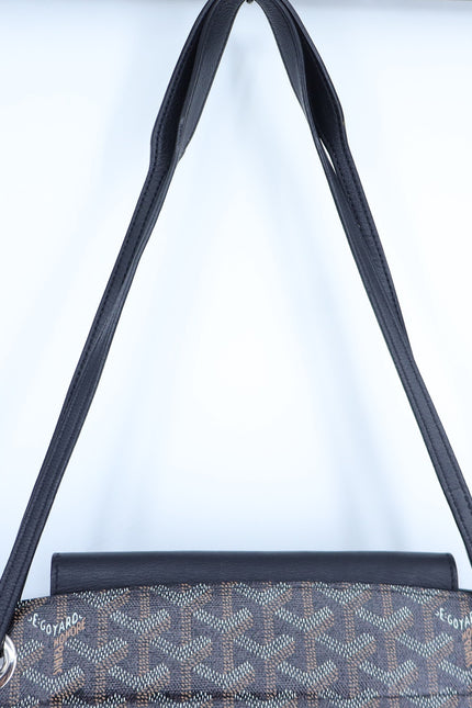 GOYARD Rouette Souple Shoulder Bag Black and Brown Coated Canvas Chevron