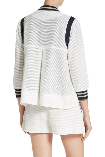 VERONICA BEARD Smith Rib Trim Jacket Off White Black Bomber Casual Women's 2