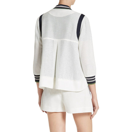 VERONICA BEARD Smith Rib Trim Jacket Off White Black Bomber Casual Women's 2