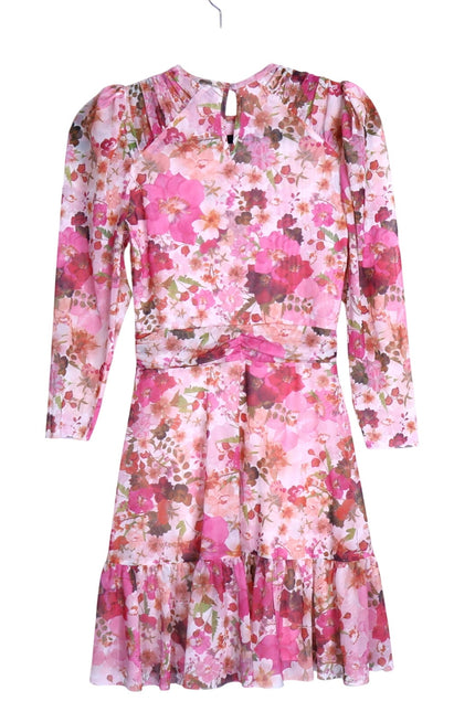 TED BAKER NWT Mildrd Mesh Mini Dress Pink Ruffle Shoulder Gathers Women's 0