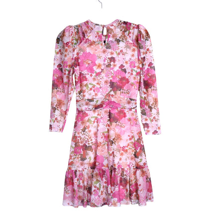 TED BAKER Mildrd Mesh Mini Dress NWT Pink Ruffle Shoulder Gathers Women's 0