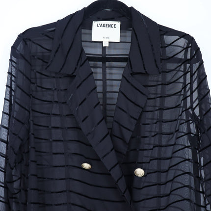 L'agence Dottie Stripe Tulle Duster Black Velvet Double Breasted Women's XS Tall