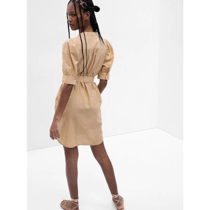 Gap Puff Sleeve Linen Cotton Shirtdress Beige NWT Belted Women's XXS