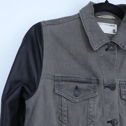 Rag & Bone Jean Jacket Iron Gray Black Leather Sleeves Denim Button Up Women's S