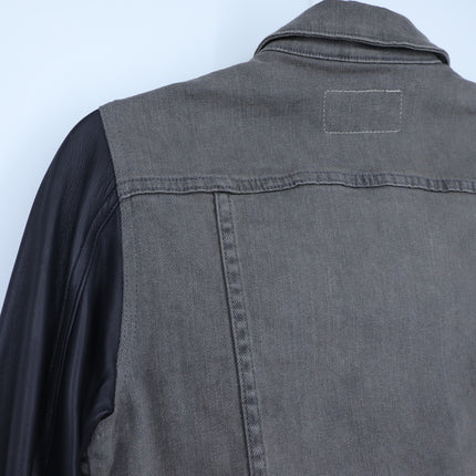 Rag & Bone Jean Jacket Iron Gray Black Leather Sleeves Denim Button Up Women's S