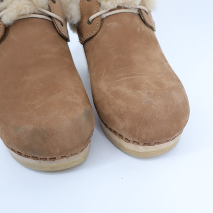 NO. 6 Clog Shearling Suede Ankle Boot Tan Heeled Lace Up Women's 42/US 11.5