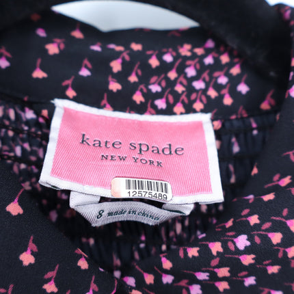 Kate Spade Meadow Shirtdress Black Floral Smocked Back Short Sleeve Women's 8