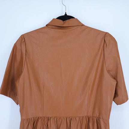 Tyler Boe Mitzi Vegan Leather Dress Light Brown Collared Short Sleeve Women's M