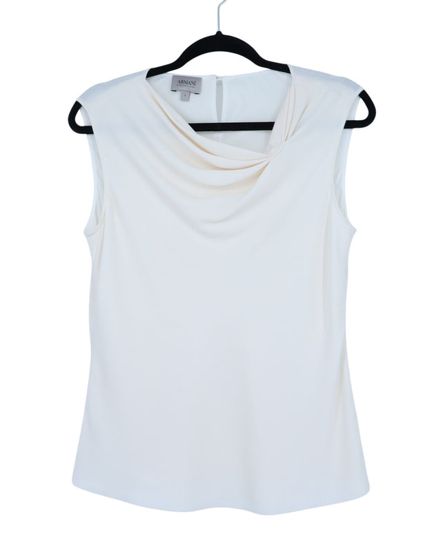 ARMANI COLLEZIONI Silk Draped Neck Blouse Ivory Sleeveless Cowlneck Women's 4